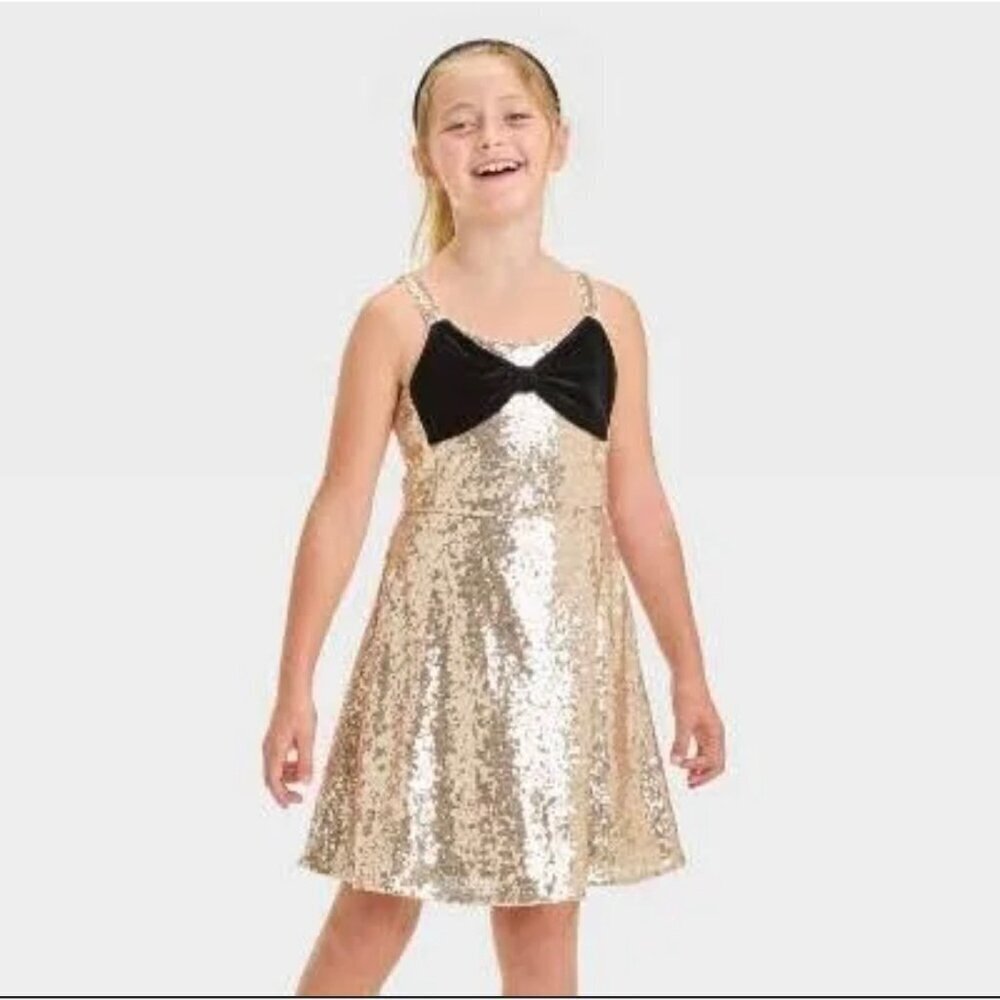 Cat & Jack Girls Sleeveless Bow Sequins dress size 14 (XL) NWT